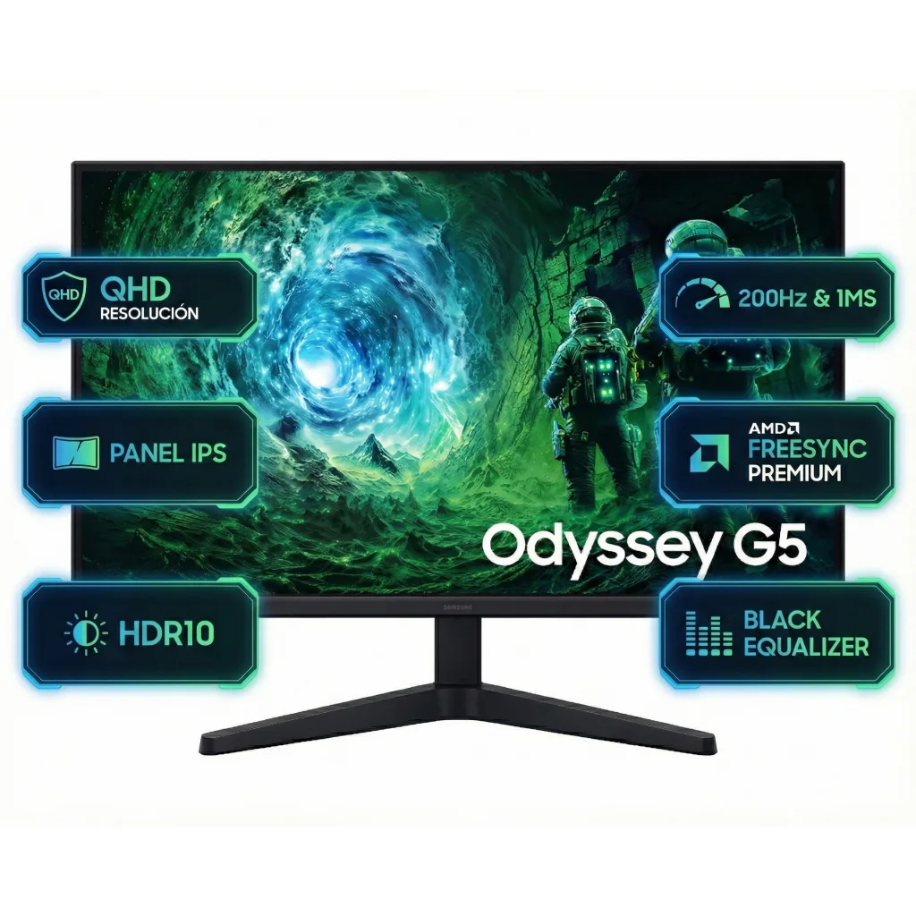 Imagen de Monitor Gamer Samsung Odyssey G5 G53F 27" QHD IPS 200Hz 1ms FreeSync Premium